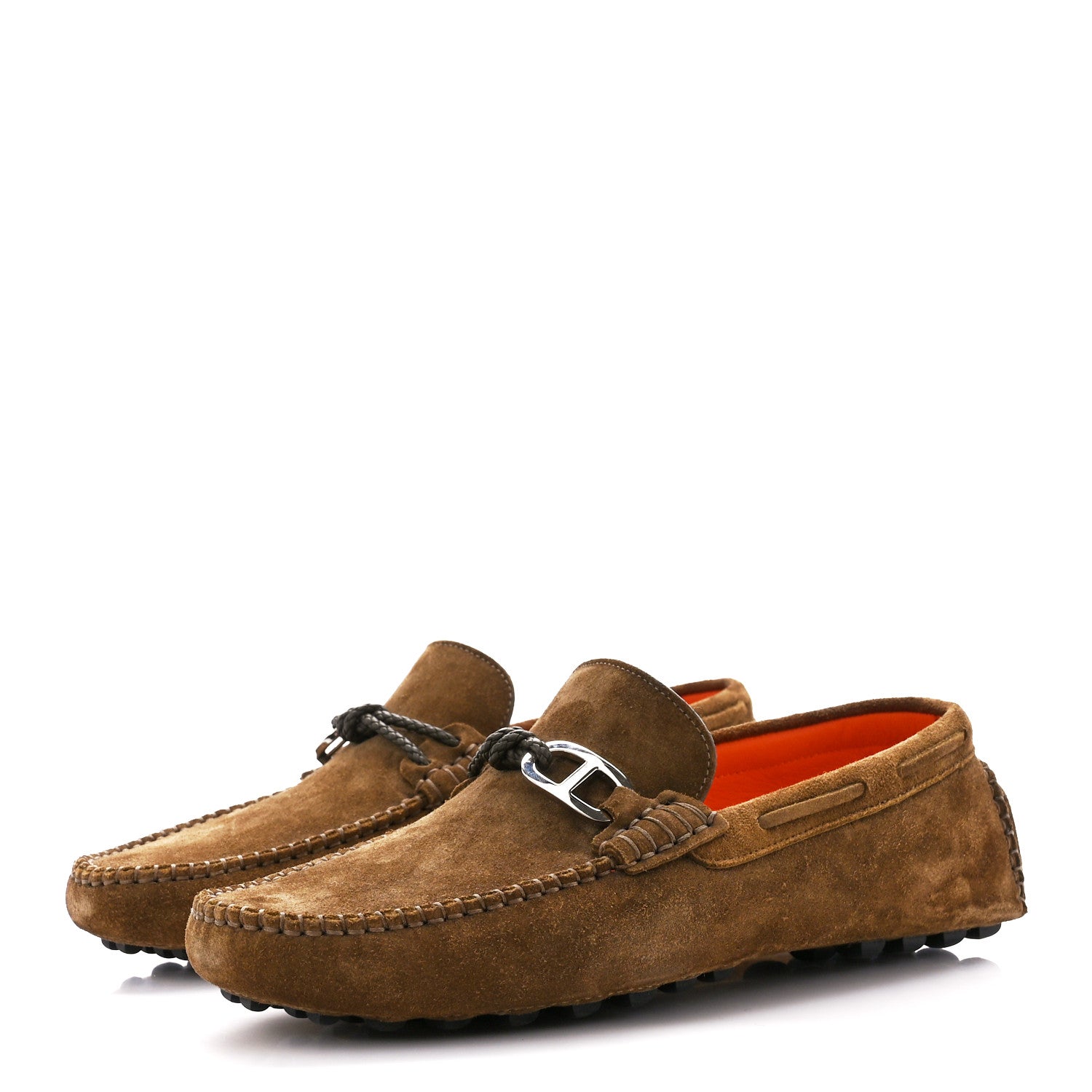 Hermes Suede Goatskin Mens Alessandro Moccasin Loafers 39 Havane 3 of 10