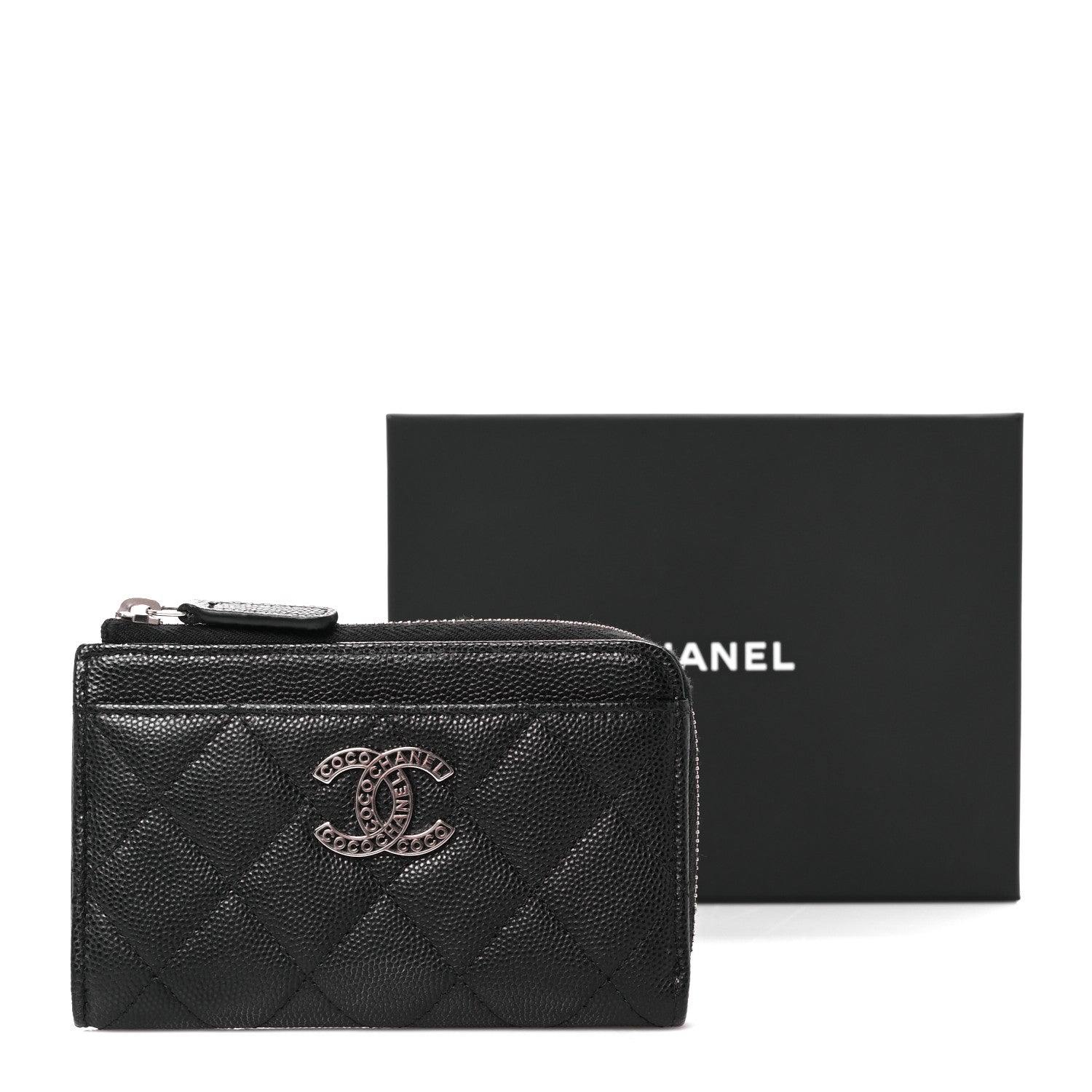Chanel Caviar Quilted CC Logo Zip Around Card Holder Black 10 of 10