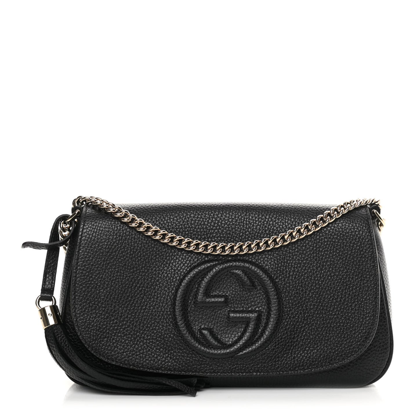 Pebbled Calfskin Medium Soho Flap Crossbody Black