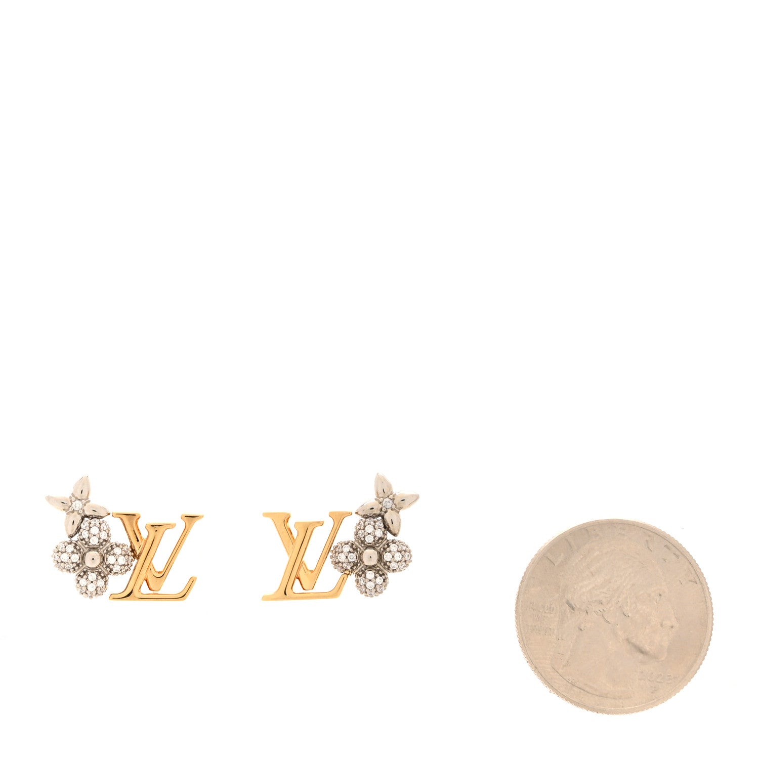Louis Vuitton Metal Crystal LV Grams Earrings Gold Silver 2 of 5