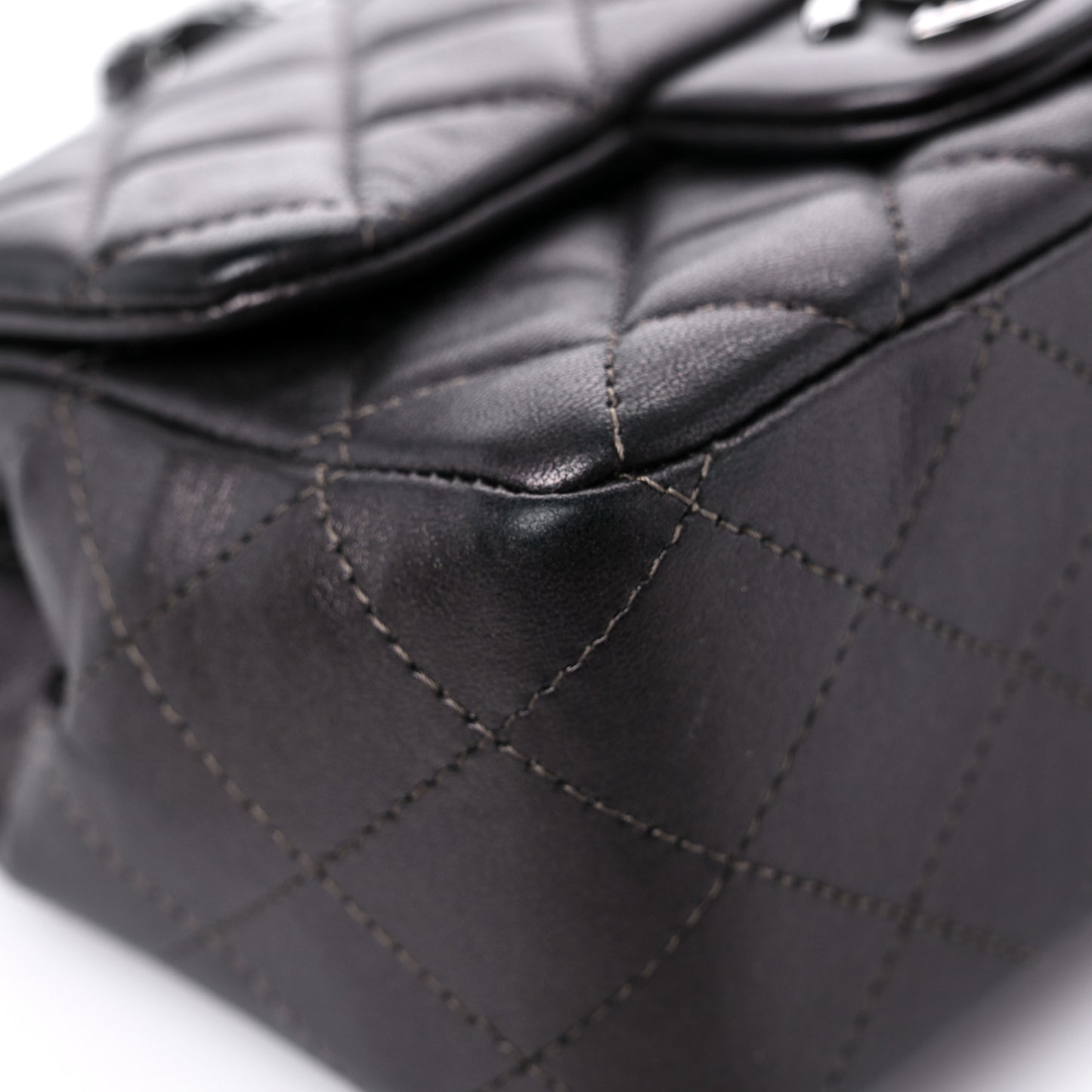 Metallic Lambskin Quilted Mini Square Flap Brown