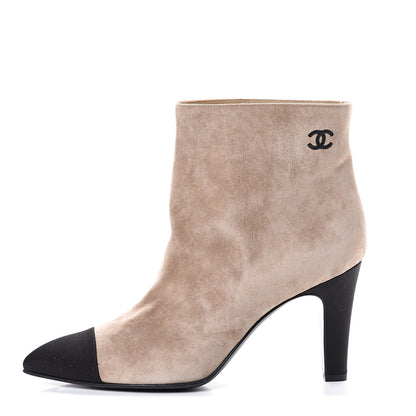 Chanel Suede Calfskin Satin Gabrielle Cap Toe Short Boots 39 Beige Black 1 of 9