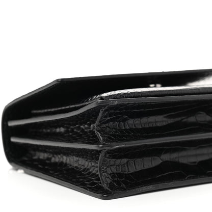 Saint Laurent Calfskin Crocodile Embossed Medium Monochrome Monogram Sunset Black 9 of 10