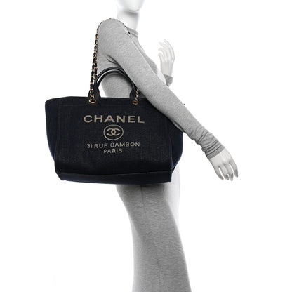 Chanel Lurex Canvas Medium Deauville Tote Navy Blue Gold 2 of 11
