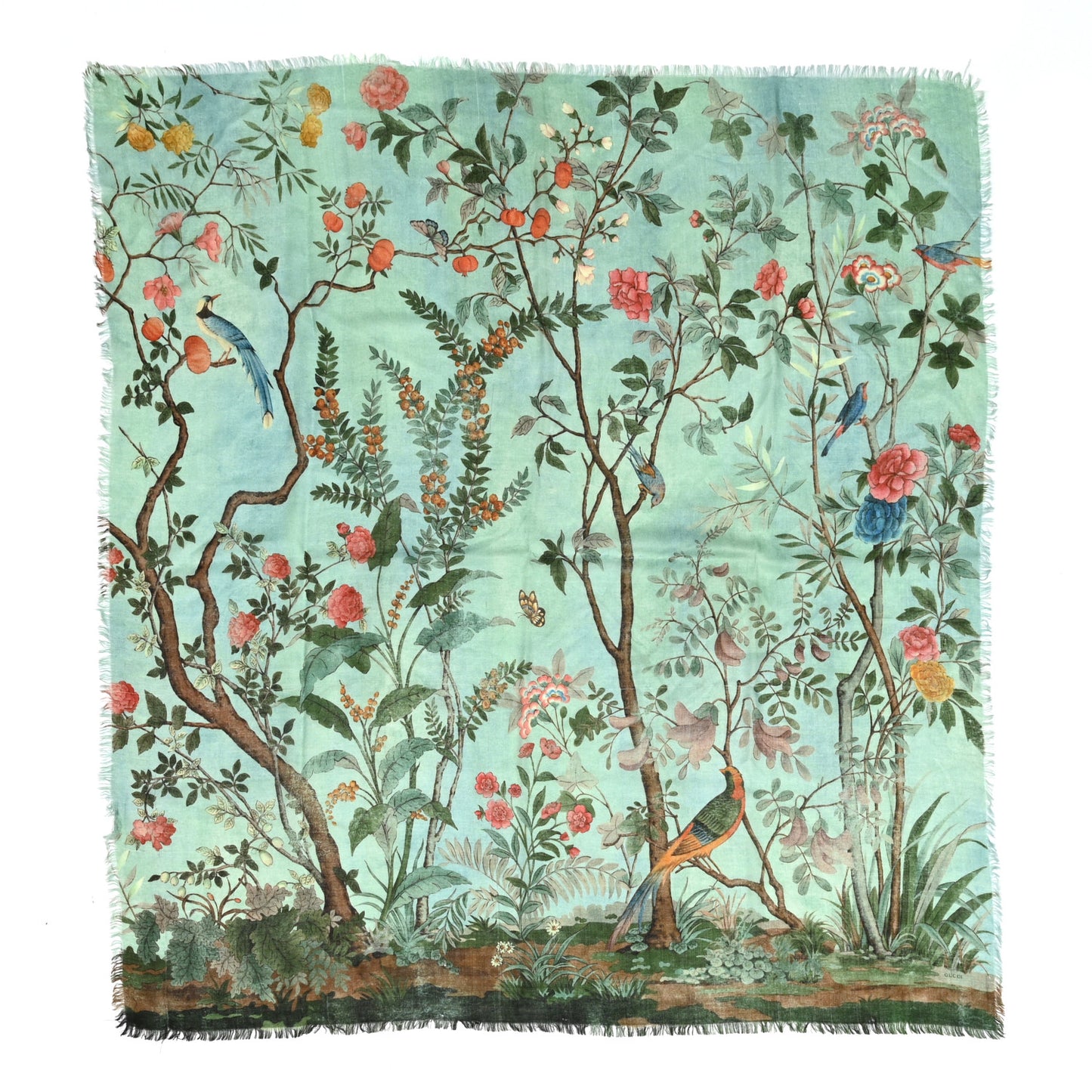 Modal Silk Monogram Tian Tree Of Life Print Shawl Green