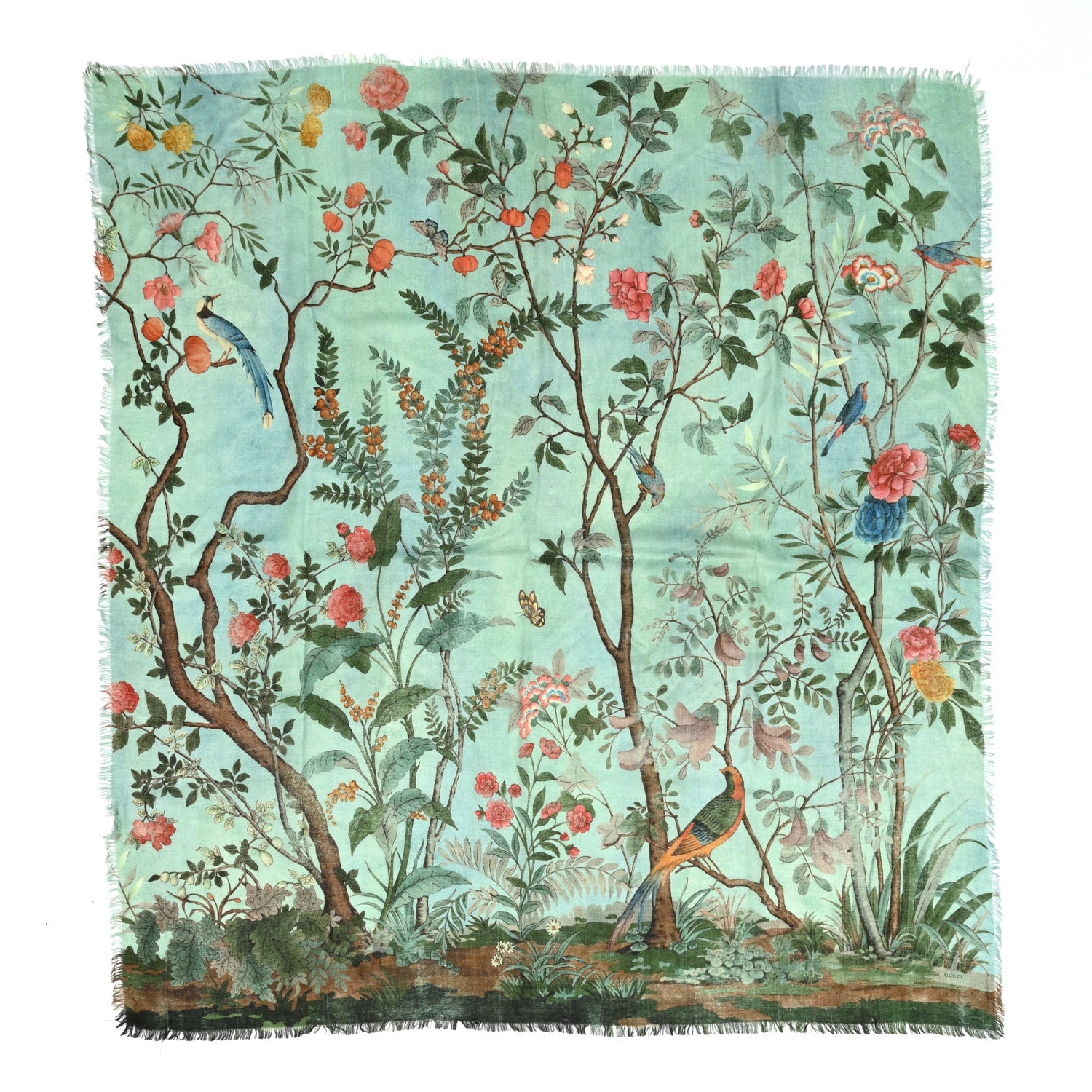 Gucci Modal Silk Monogram Tian Tree Of Life Print Shawl Green 1 of 17