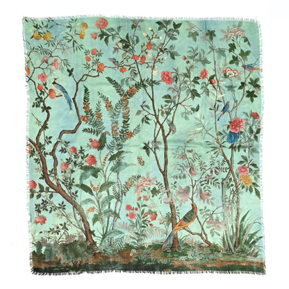 Gucci Modal Silk Monogram Tian Tree Of Life Print Shawl Green 1 of 17