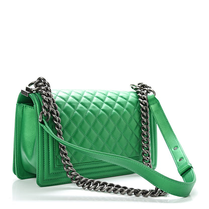 Chanel Metallic Calfskin Quilted Medium Boy Flap Green 3 of 10