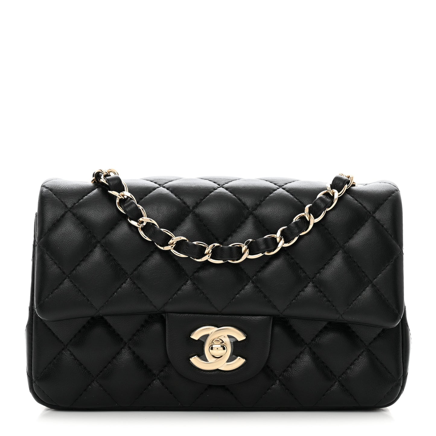 Lambskin Quilted Mini Rectangular Flap Black