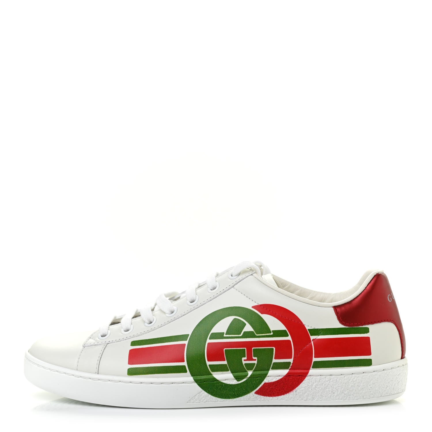 Gucci Calfskin Interlocking G Womens New Ace Sneakers 38.5 White Red Flame Green 1 of 8