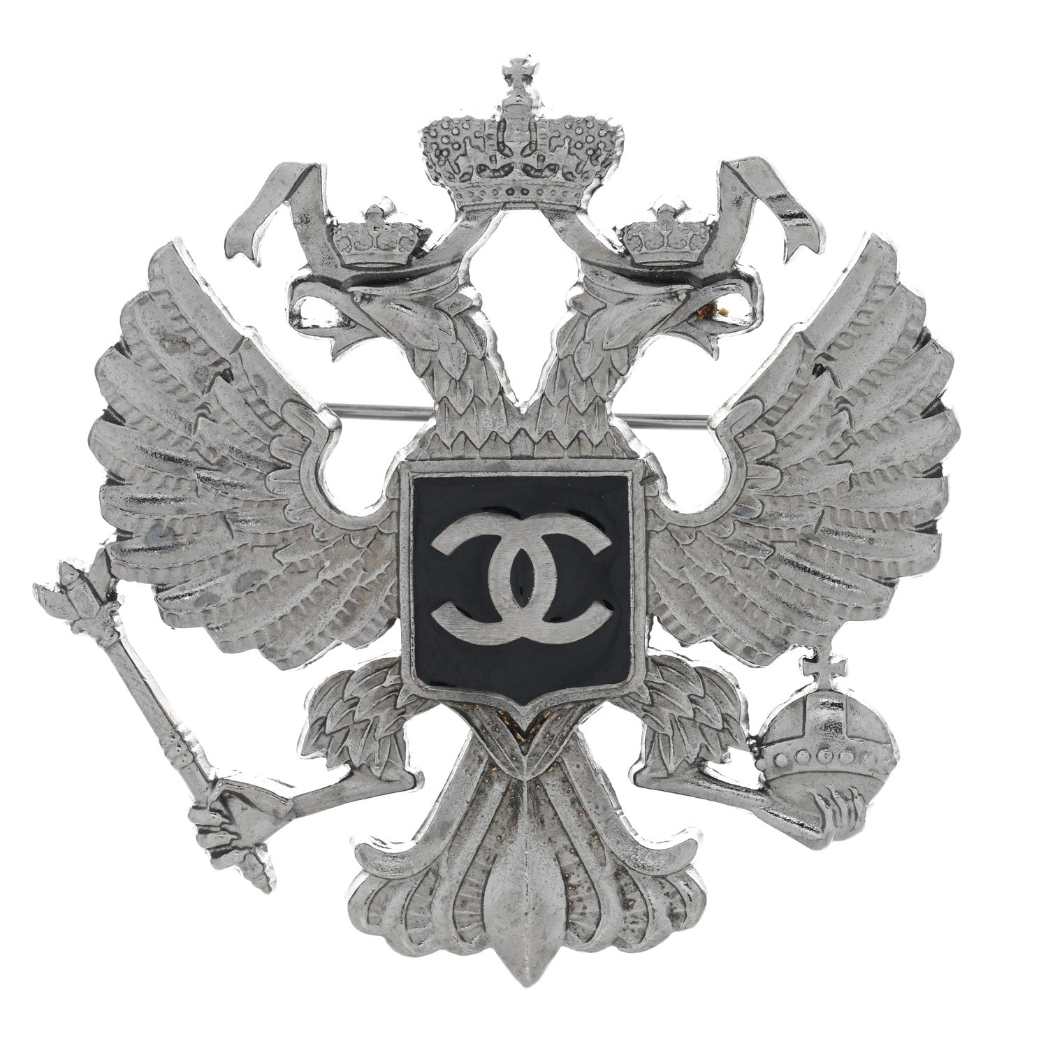 Chanel Metal Paris Moscow Eagle Brooch Silver 1 of 3