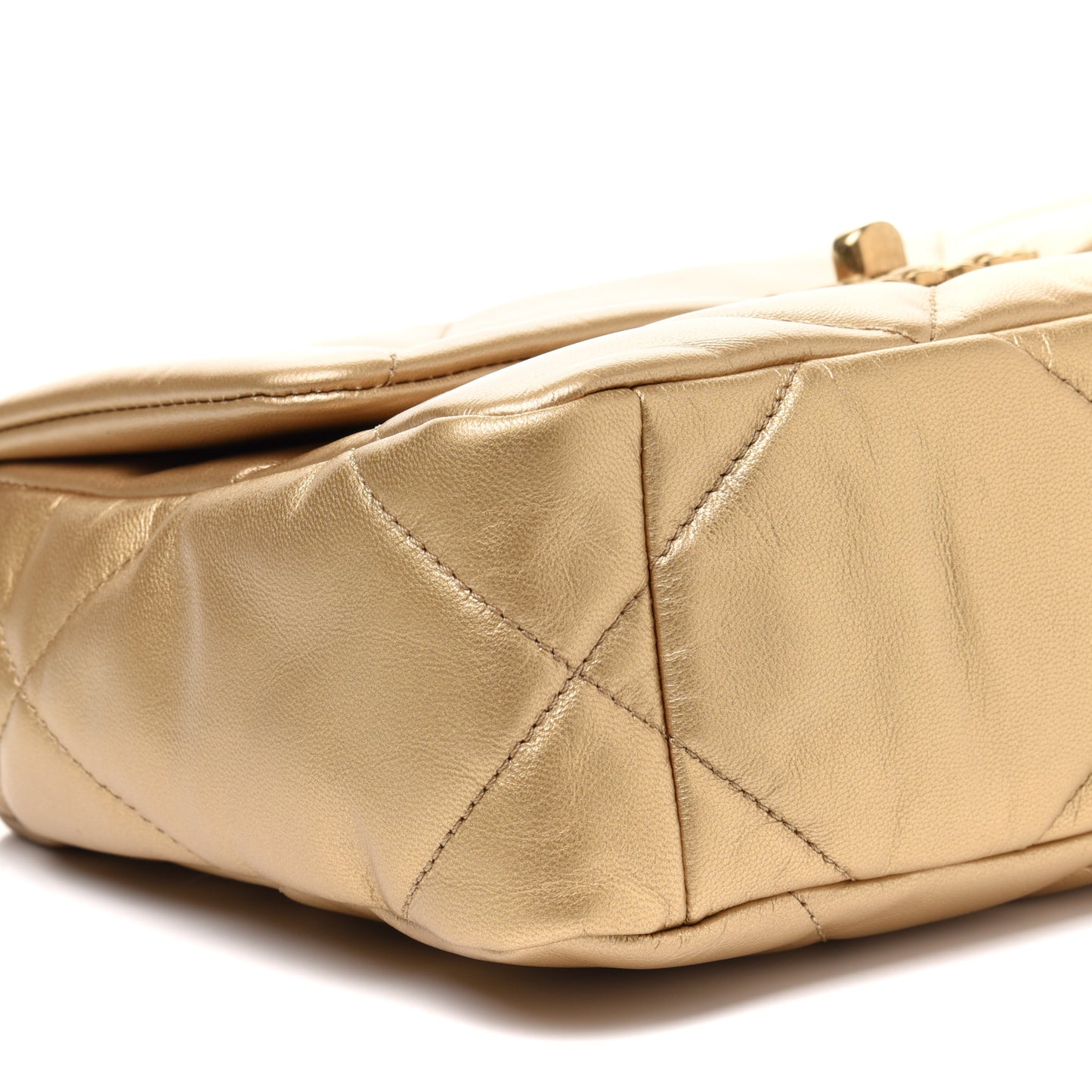 Metallic Goatskin Quilted Medium Chanel 19 Flap Gold
