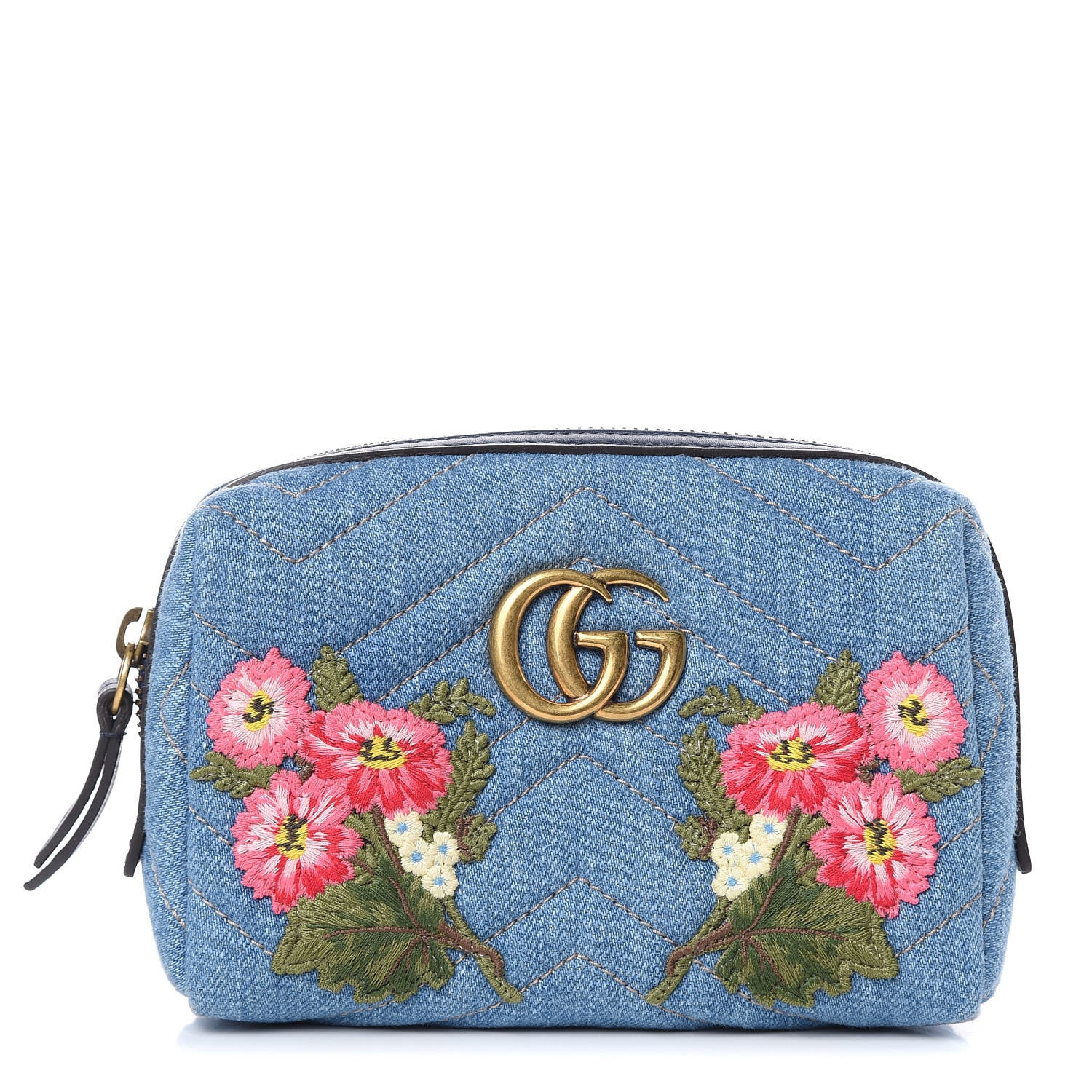 Gucci Denim Matelasse Flower Japan Limited GG Marmont Cosmetic Case Blue 1 of 10