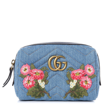 Gucci Denim Matelasse Flower Japan Limited GG Marmont Cosmetic Case Blue 1 of 10