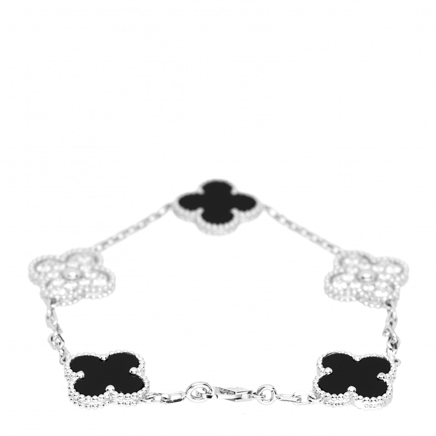 Van Cleef & Arpels 18K White Gold Diamond Black Onyx 5 Motifs Vintage Alhambra Bracelet 3 of 5