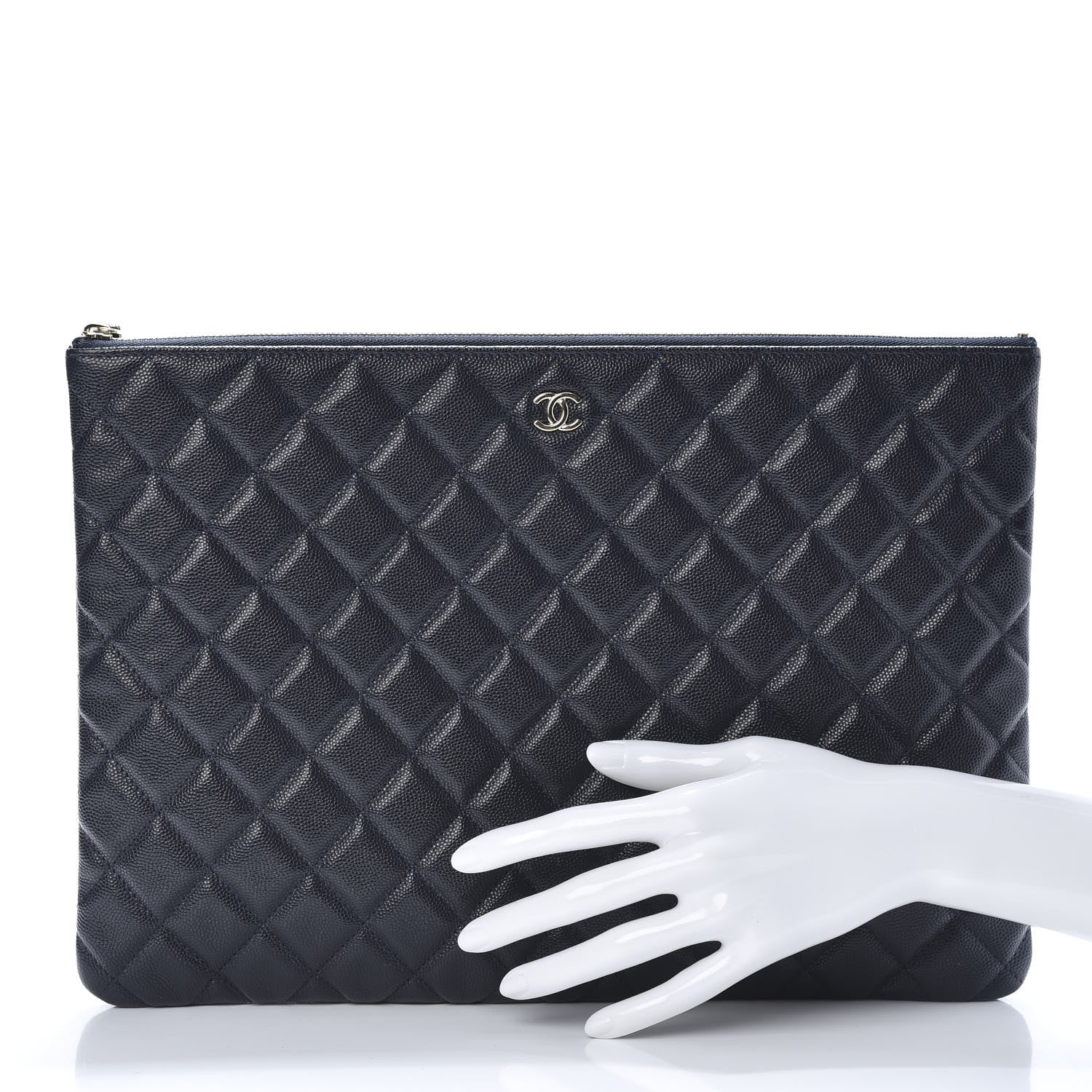 Chanel Caviar Quilted Large Cosmetic Case Dark Blue 2 of 8