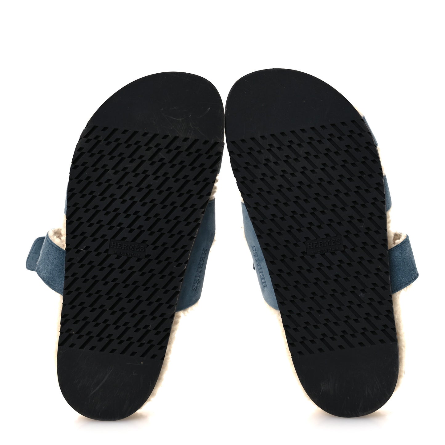 Suede Goatskin Woolskin Womens Chypre Sandals 38 Bleu Pinede Ecru