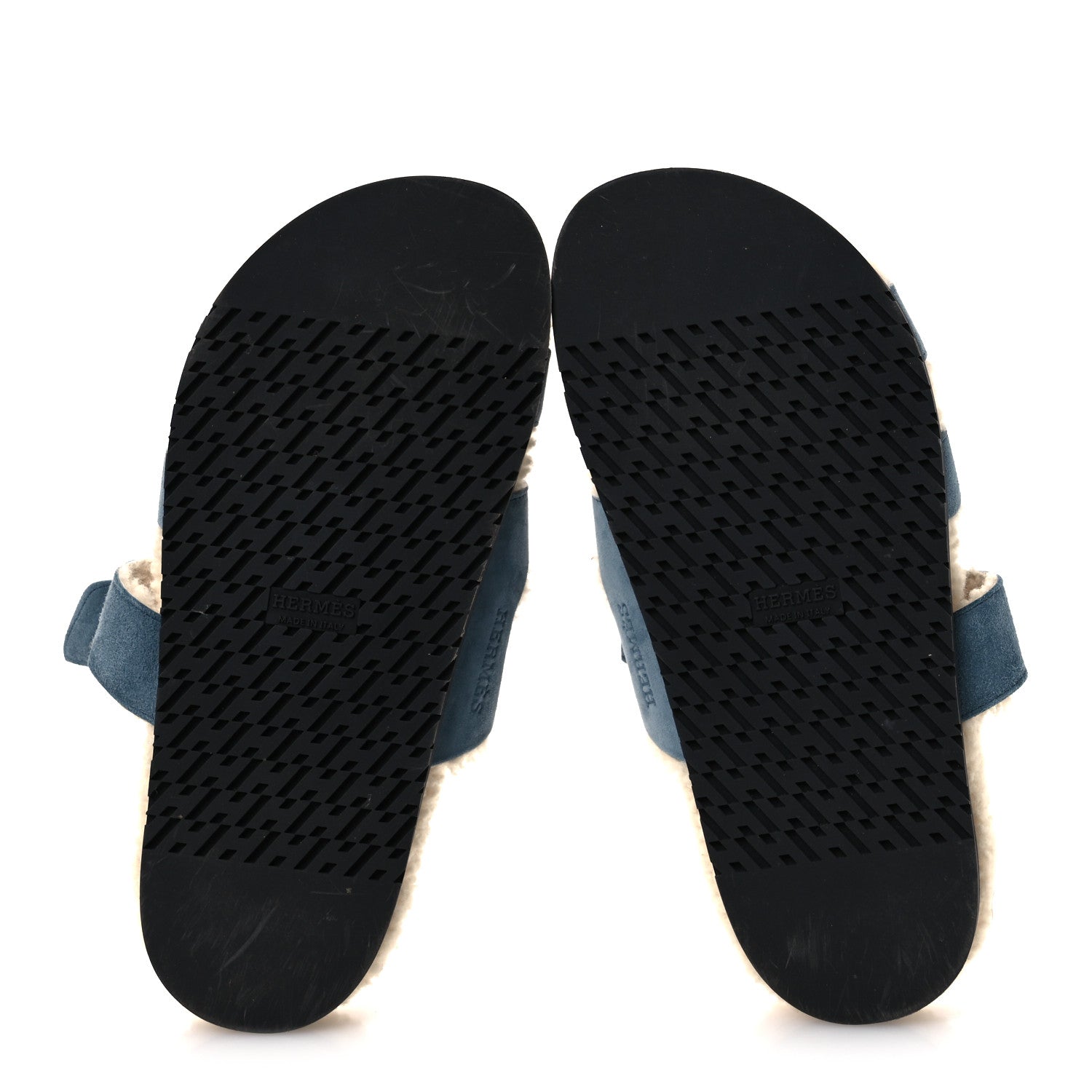 Hermes Suede Goatskin Woolskin Womens Chypre Sandals 38 Bleu Pinede Ecru 7 of 11
