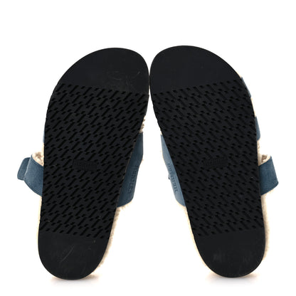 Hermes Suede Goatskin Woolskin Womens Chypre Sandals 38 Bleu Pinede Ecru 7 of 11