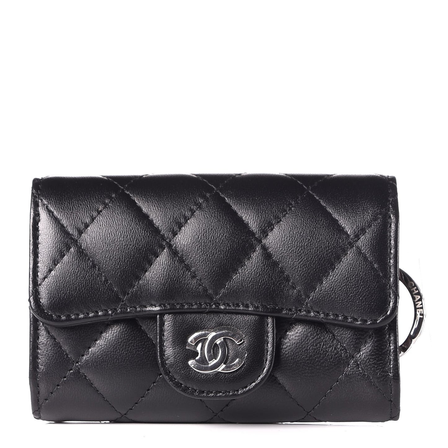 Lambskin Quilted 4 Key Holder Black