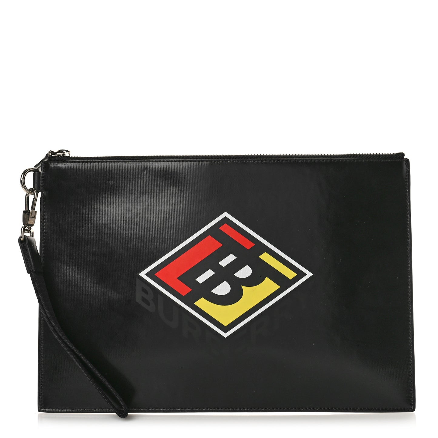 Smooth Calfskin TB Patch Zip Pouch Black Multicolor