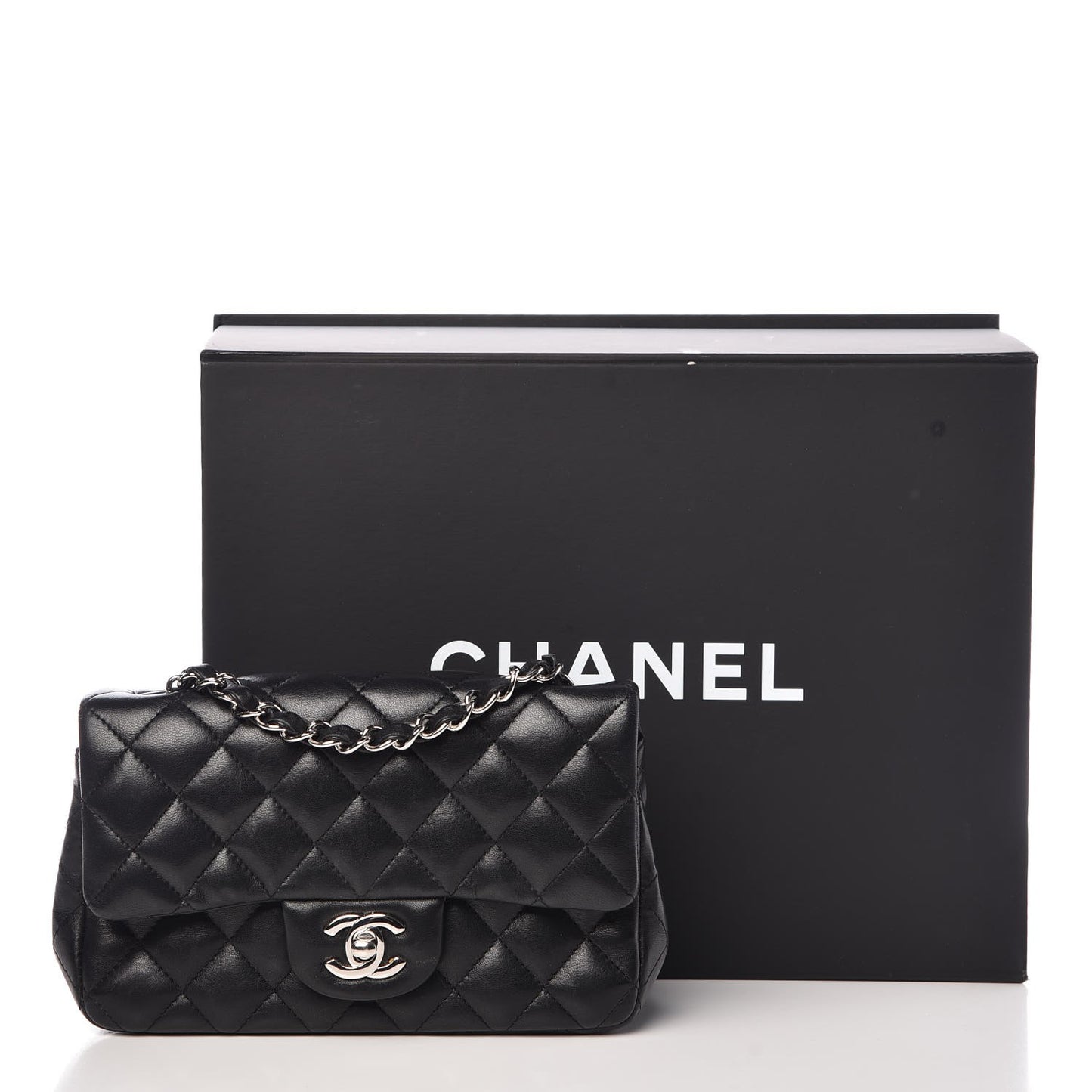 Lambskin Quilted Mini Rectangular Flap Black