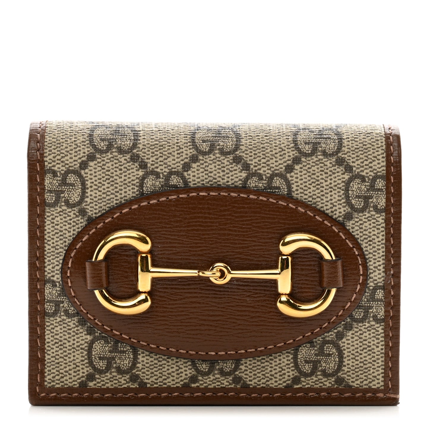GG Supreme Monogram Horsebit 1955 Card Case Wallet Beige Ebony Brown Sugar