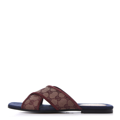 Gucci Canvas GG Monogram Womens Criss Cross Slide Sandals 38.5 Sahara Rubino Chardonnay 1 of 9