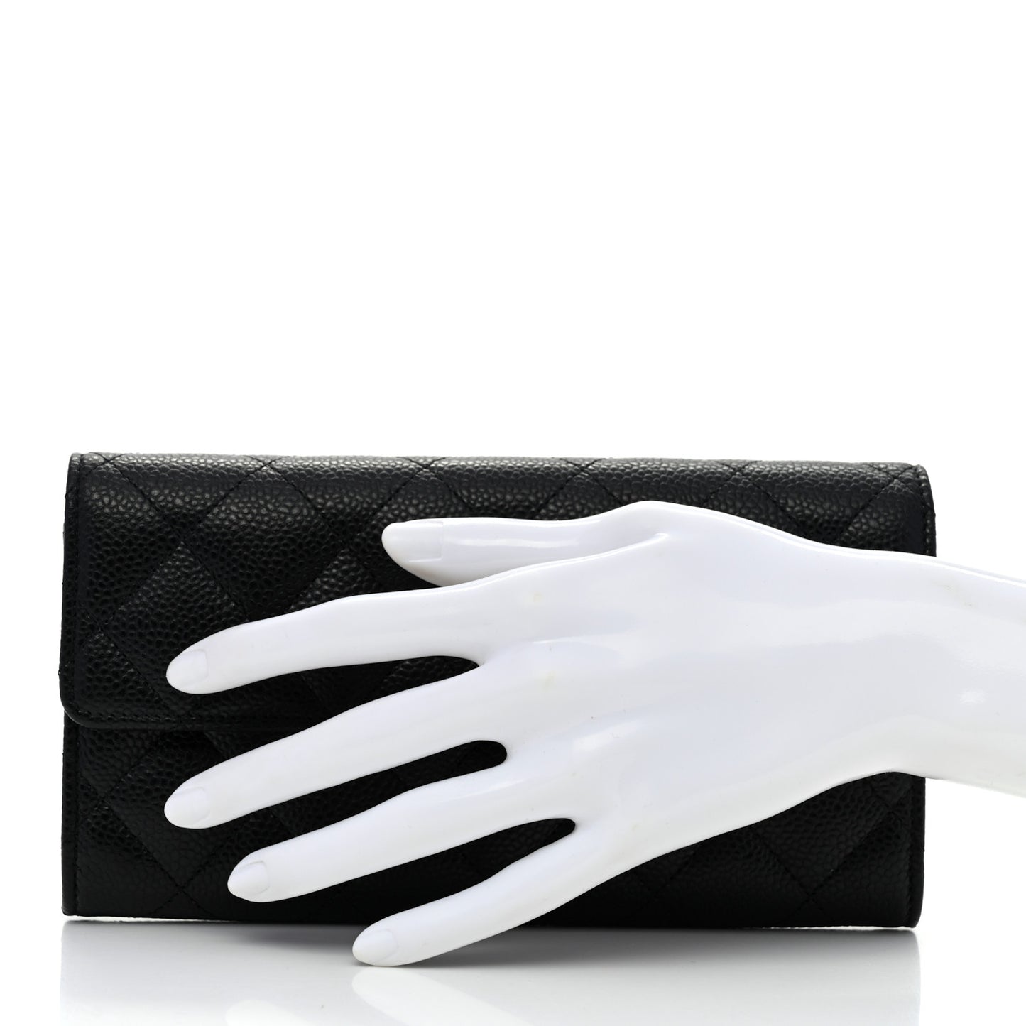 Caviar Quilted Large Gusset Flap Wallet Black