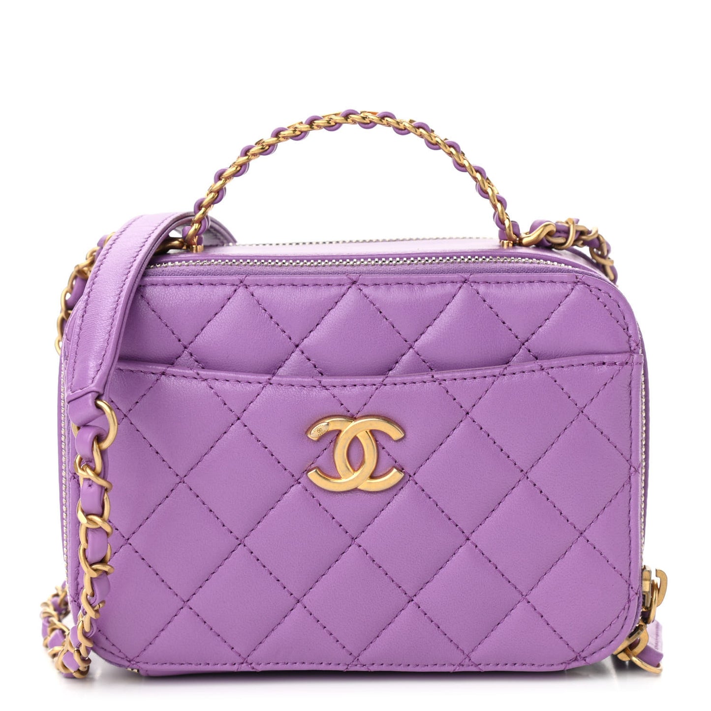 Lambskin Quilted Mini Pick Me Up Vanity Case Purple