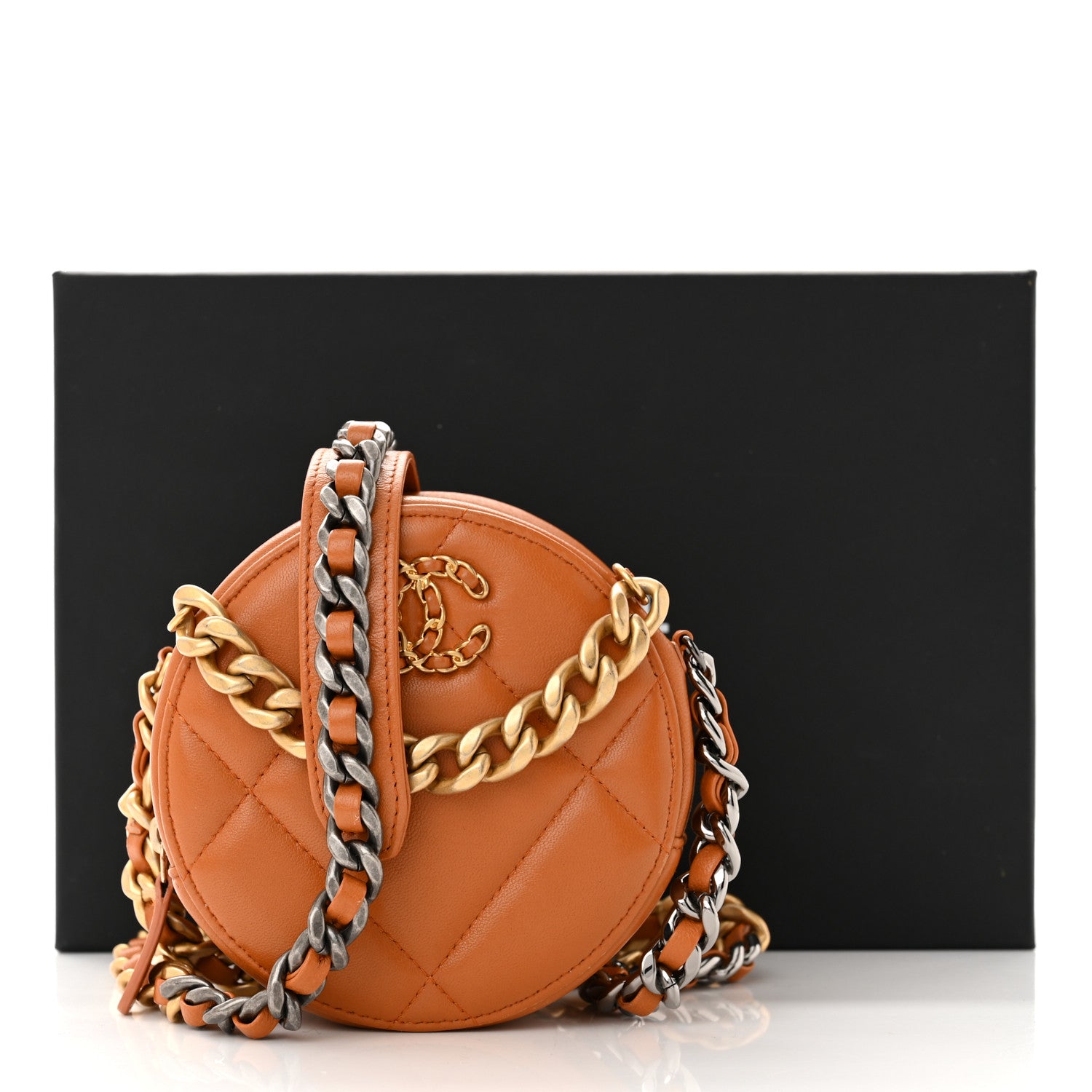 Chanel Goatskin Quilted Chanel 19 Round Clutch With Chain Brown 11 of 11