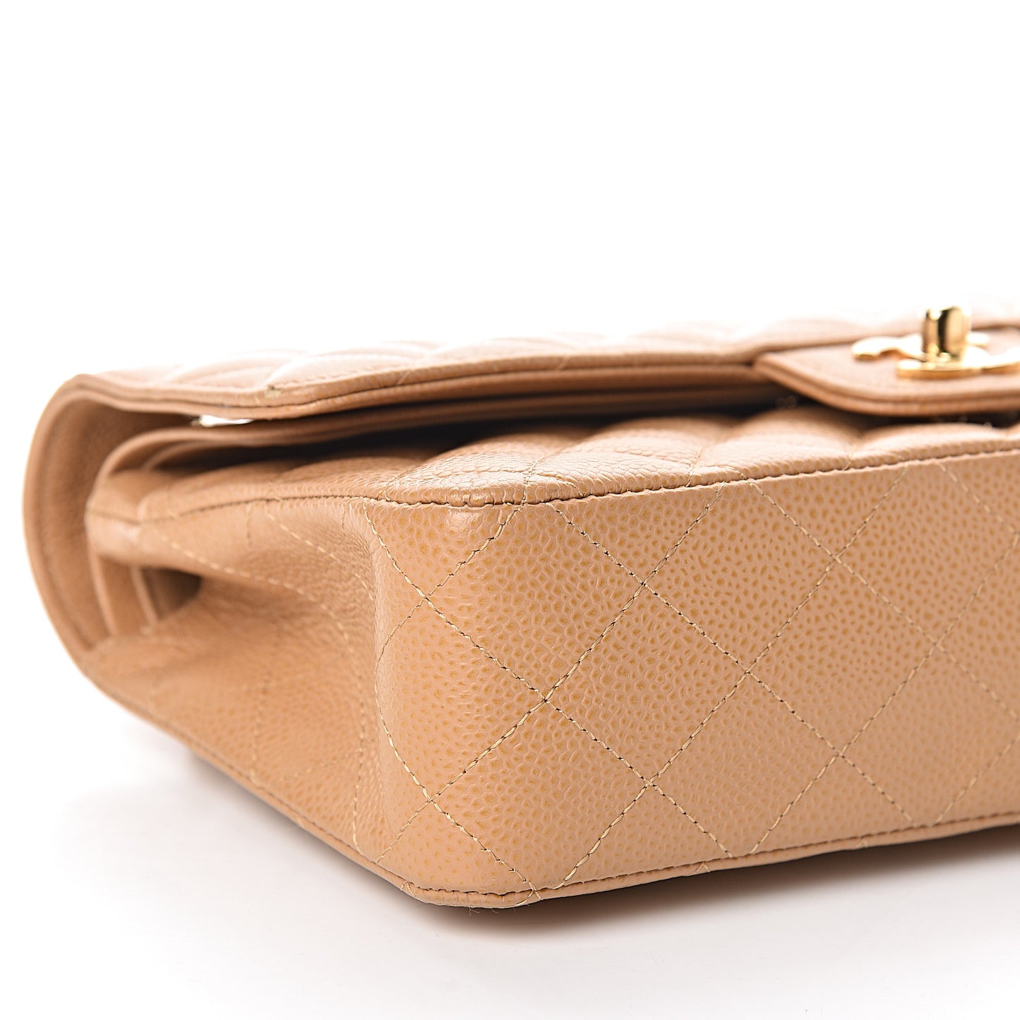 Caviar Quilted Medium Double Flap Beige