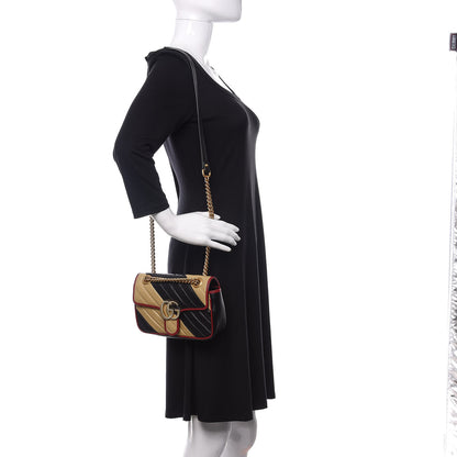Gucci Azalea Calfskin Matelasse Diagonal Patchwork Mini Torchon GG Marmont Shoulder Bag Black Beige Romantic Cerise 2 of 10