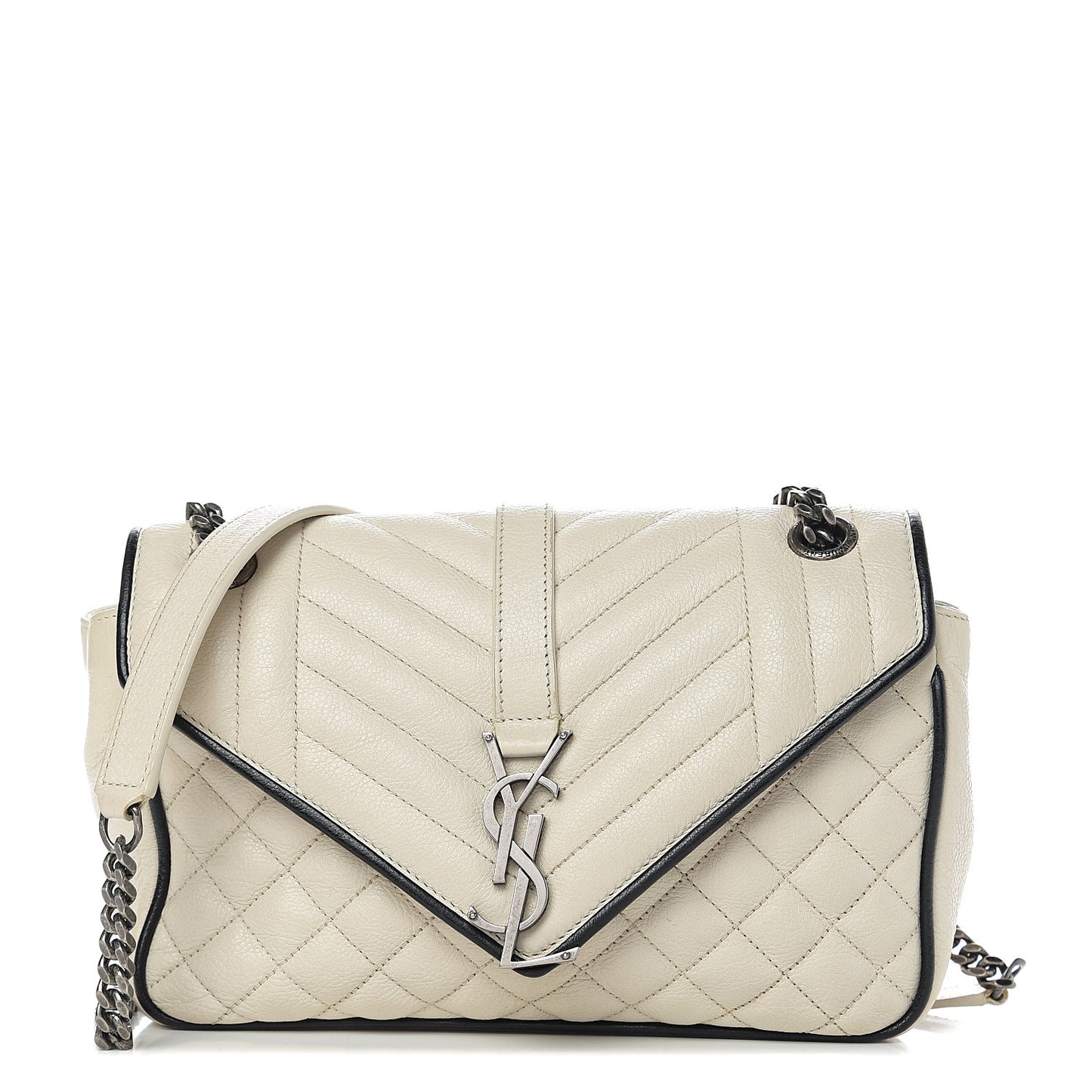 Sheepskin Tri-Quilt Monogram Medium Soft Envelope Bag White Black