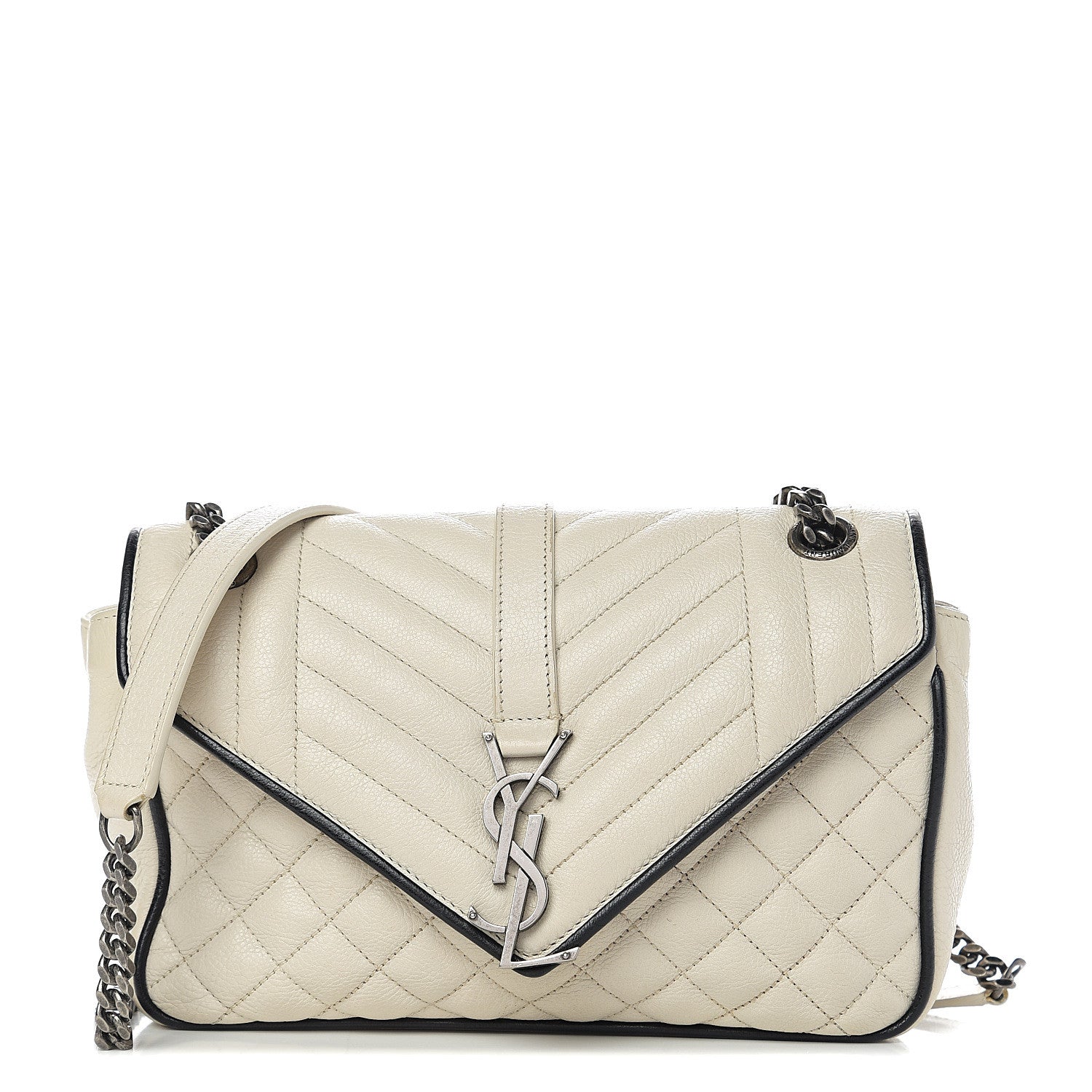 Saint Laurent Sheepskin Tri-Quilt Monogram Medium Soft Envelope Bag White Black 1 of 9