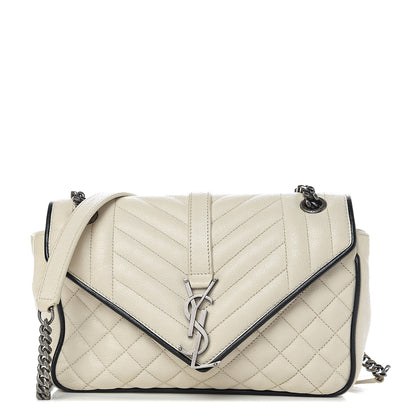 Saint Laurent Sheepskin Tri-Quilt Monogram Medium Soft Envelope Bag White Black 1 of 9