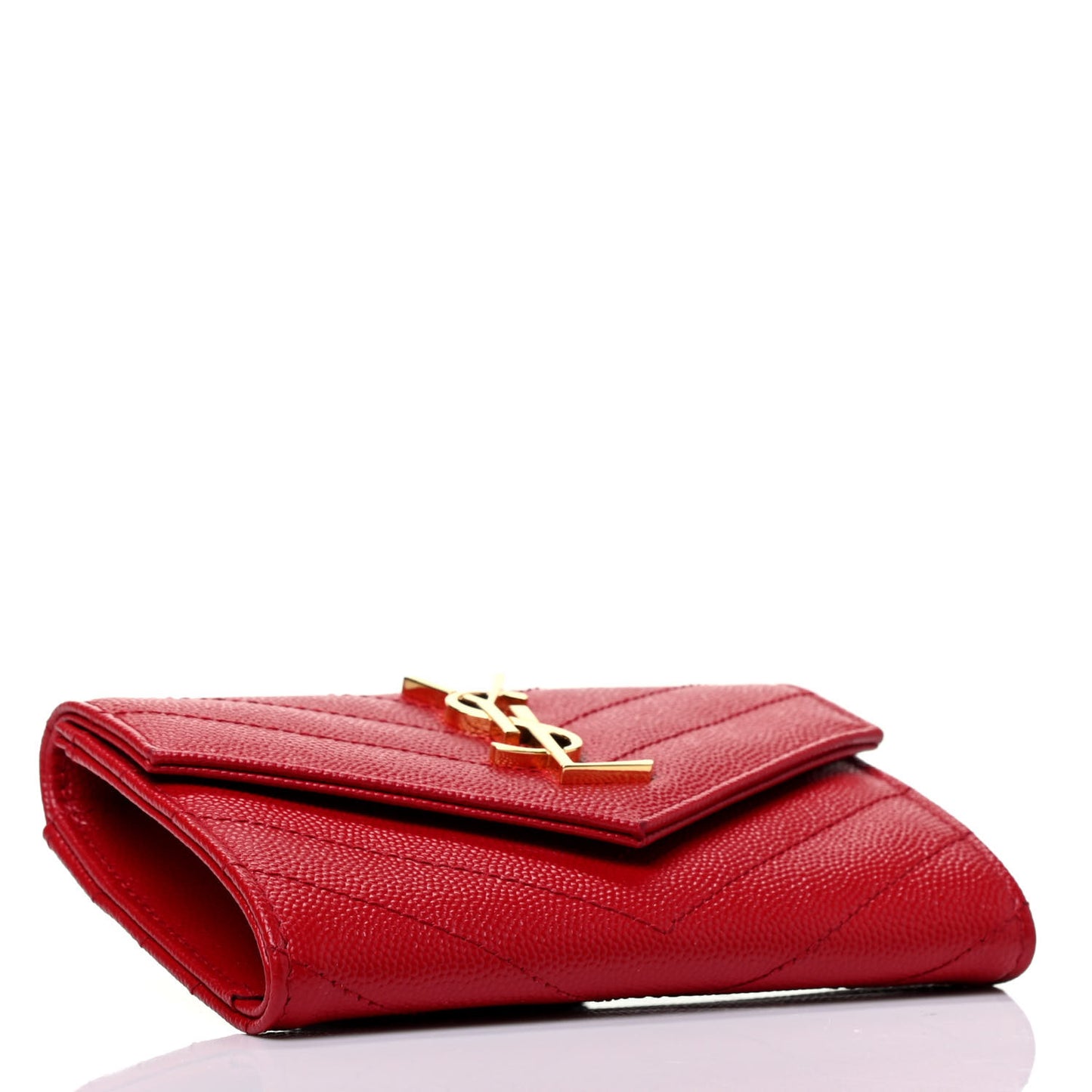 Grain De Poudre Matelasse Chevron Small Monogram Envelope Wallet Rouge Eros