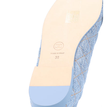 Chanel Denim Quilted CC Cap Toe Ballerina Flats 38 Light Blue 7 of 9