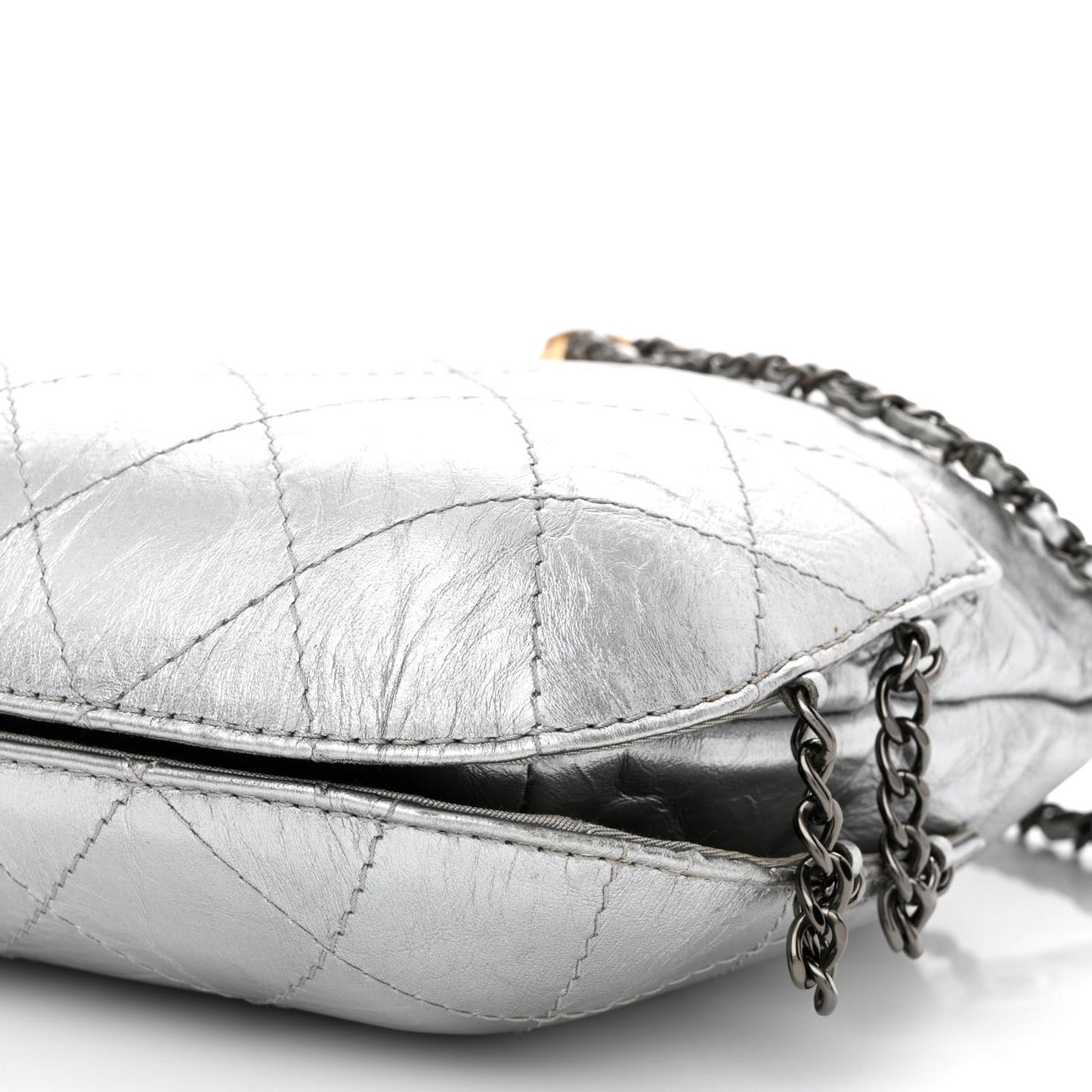 Metallic Aged Calfskin Quilted Small Gabrielle Bucket Silver