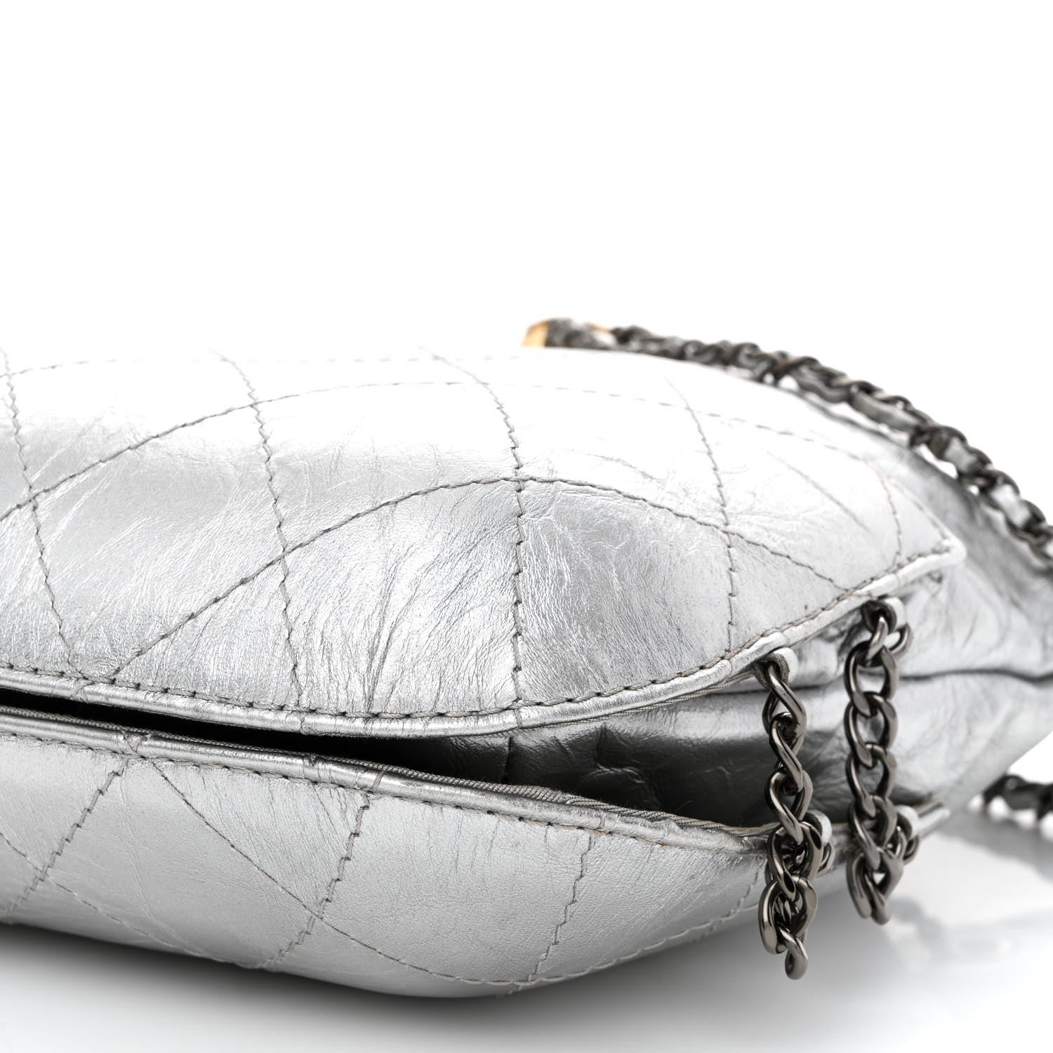 Chanel Metallic Aged Calfskin Quilted Small Gabrielle Bucket Silver 10 of 11