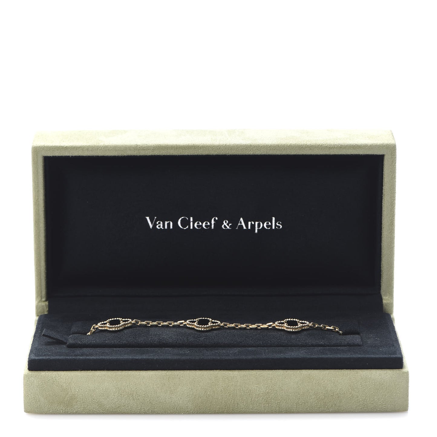18K Yellow Gold Black Onyx 5 Motifs Vintage Alhambra Bracelet