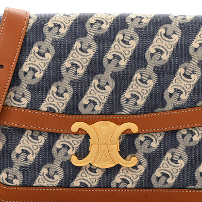 Celine Natural Calfskin Chaine Triomphe Jacquard Canvas Medium Triomphe Bag Navy Tan 7 of 10