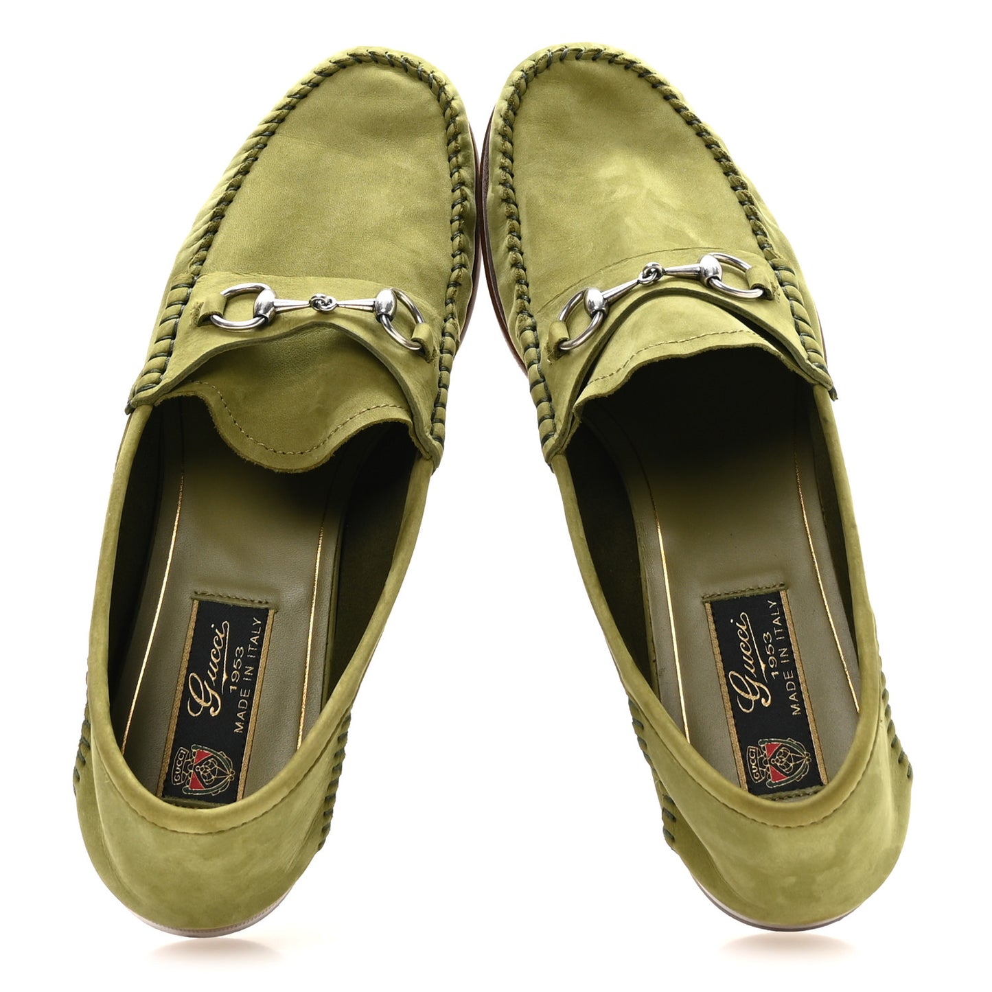 Nubuck Womens Horsebit Loafers 38.5 Herbs Light Green