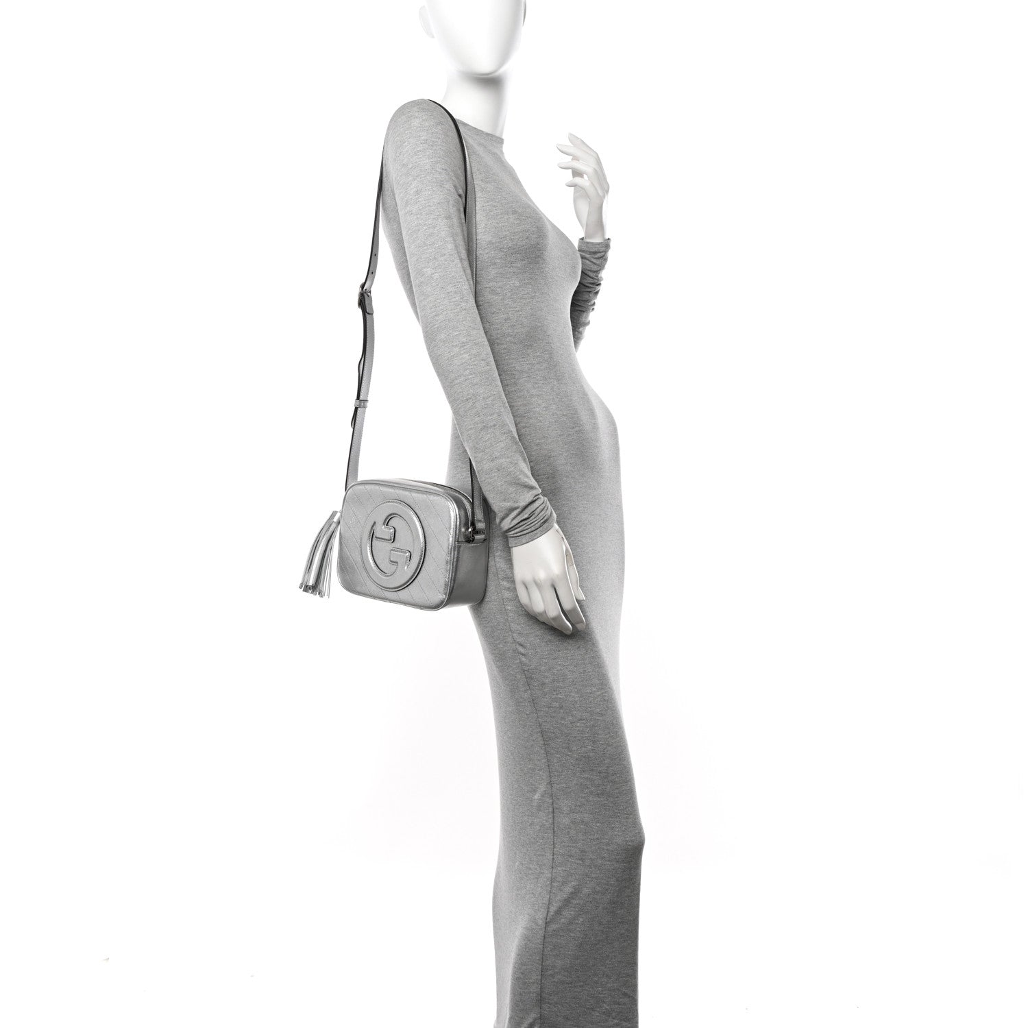 Gucci Metallic Sakai Be Green Calfskin Diagonal Stitched Small Blondie Shoulder Bag Silver 2 of 10