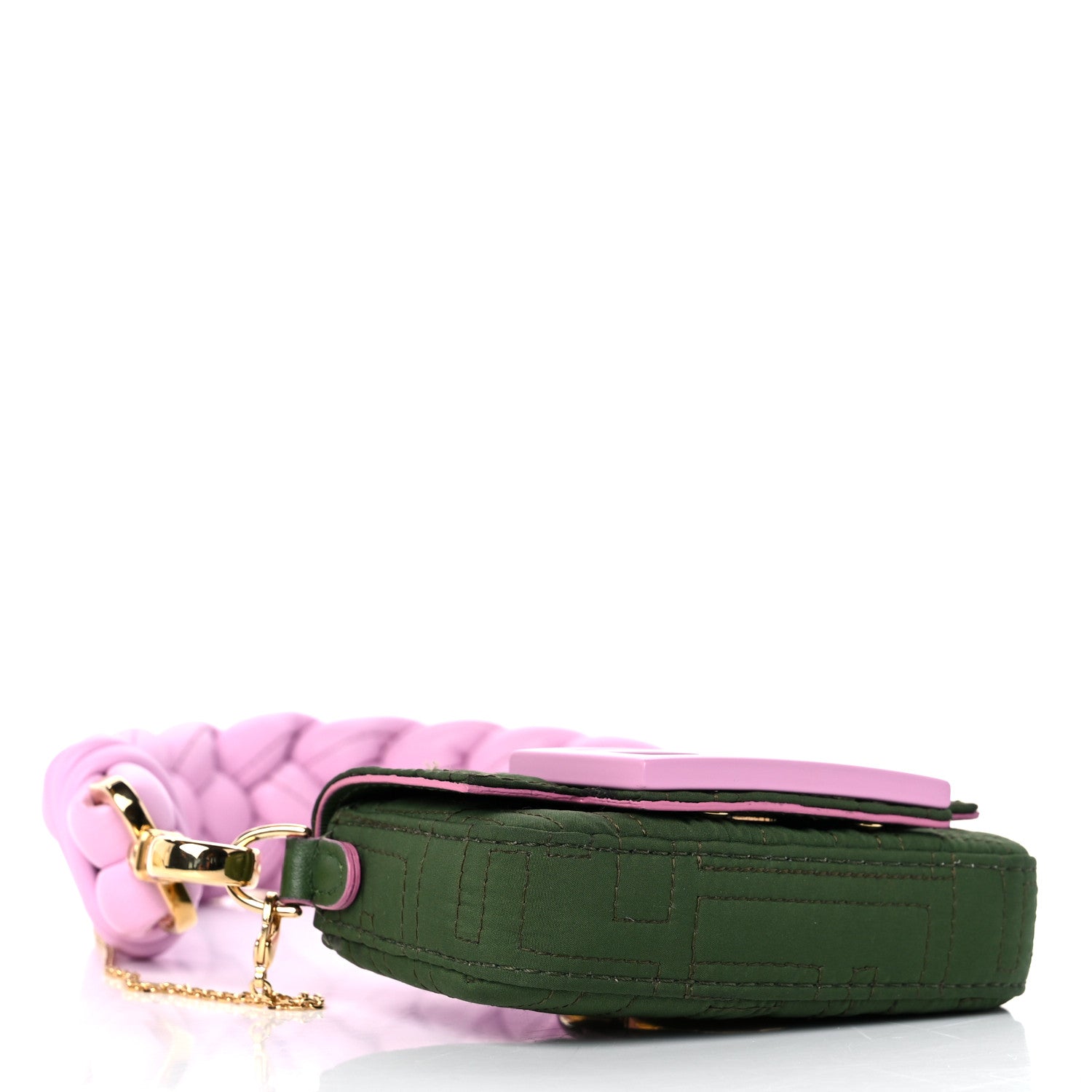 Fendi Nylon Nappa FF Stitched Nano Baguette Maxi Handle Charm Green Pink 4 of 10