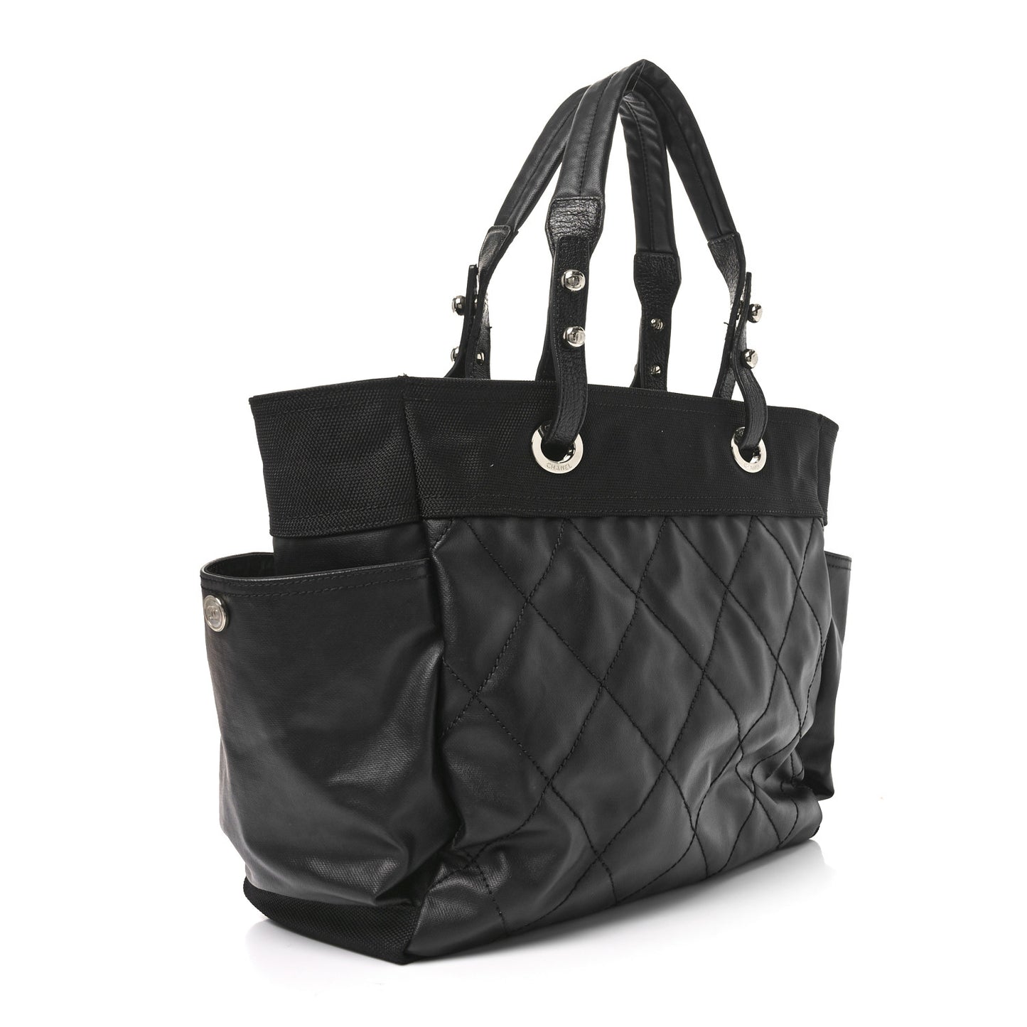 Coated Canvas Large Paris Biarritz Tote Black