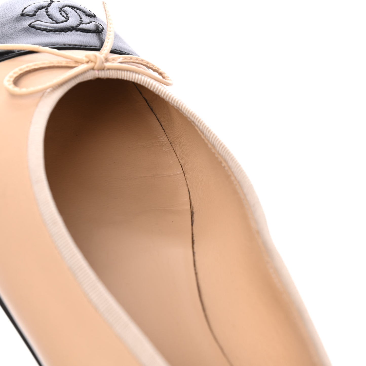 Lambskin Cap Toe CC Ballerina Flats 38 Beige Black