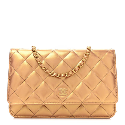 Chanel Metallic Lambskin Quilted Wallet On Chain WOC Golden 1 of 12