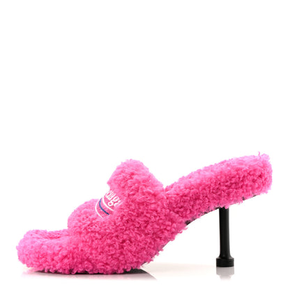 Balenciaga Faux Shearling Political Campaign Logo 80mm Sandals 37 Pink White Blue 1 of 8