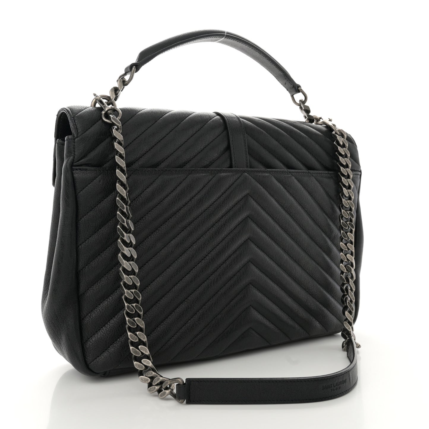 Sheepskin Matelasse Chevron Monogram Large College Satchel Black